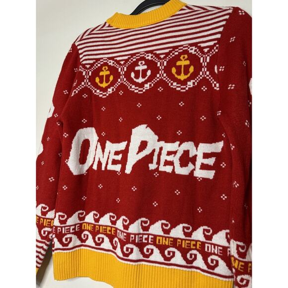 Gifury One Piece Luffy Men's Small Skull Red Pullover Sweater Pirate Holiday - Picture 5 of 5
